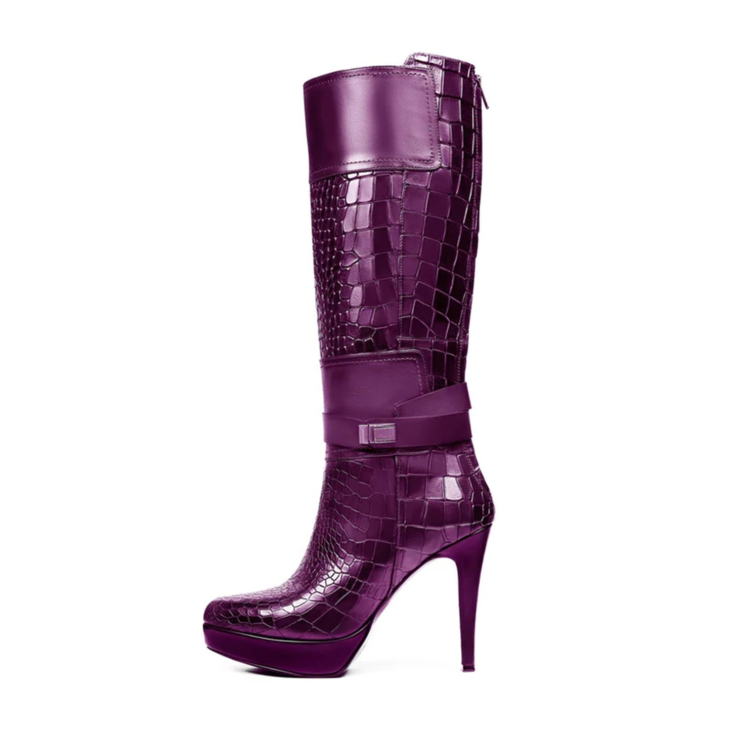 Valentina – Croc Embossed High Heel Leather Boots