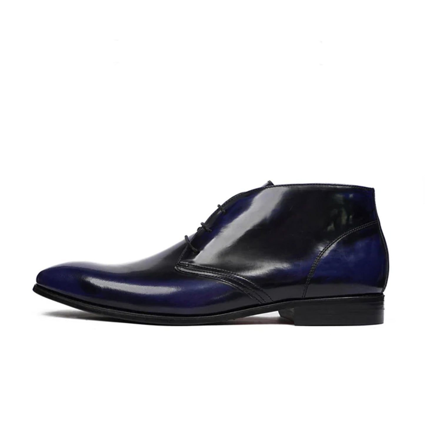 Adriano Navy Blue Leather Dress Chukka Boots Side View By Marvel Leather