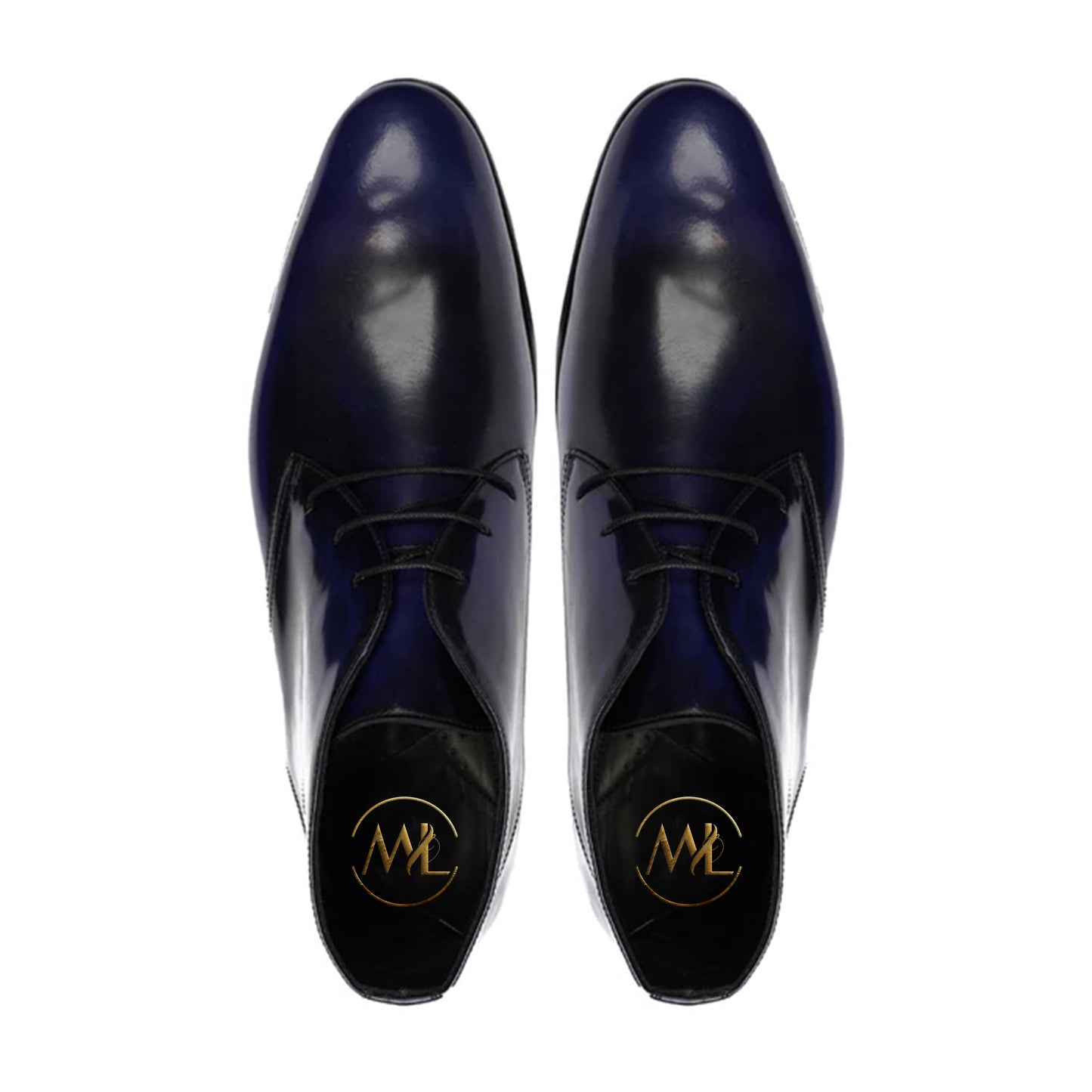 Adriano Navy Blue Leather Dress Chukka Boots Top View By Marvel Leather