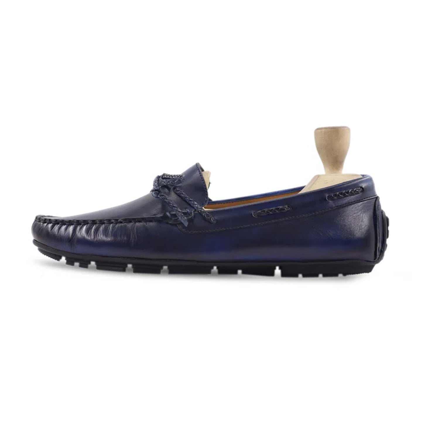 Blaise Moccasins Side View – Midnight Blue Premium Leather Loafers