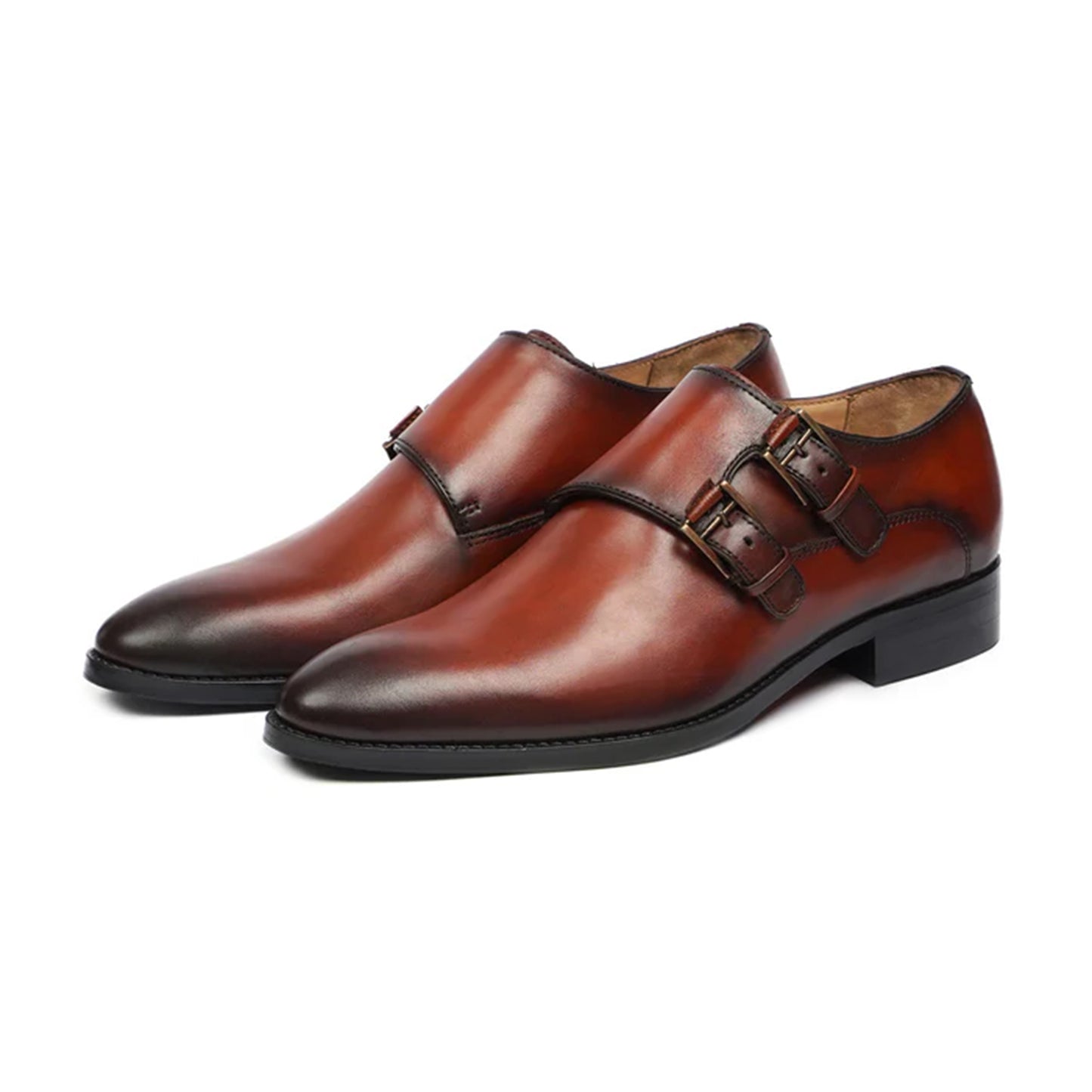 Danteo dual buckle monk strap shoes in burnished tan – Marvel Leather handmade