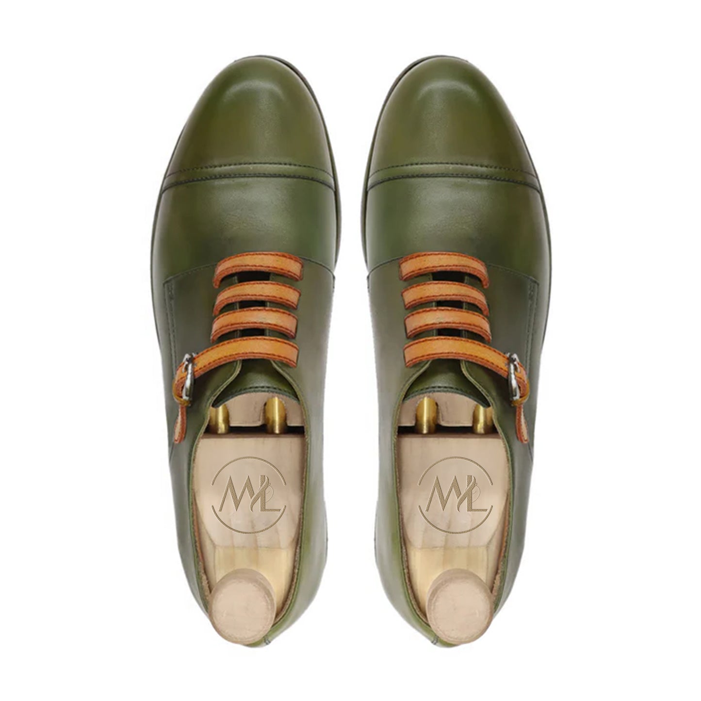 Dario Olive Leather Derby Strap Shoes Top View By Marvel Leather