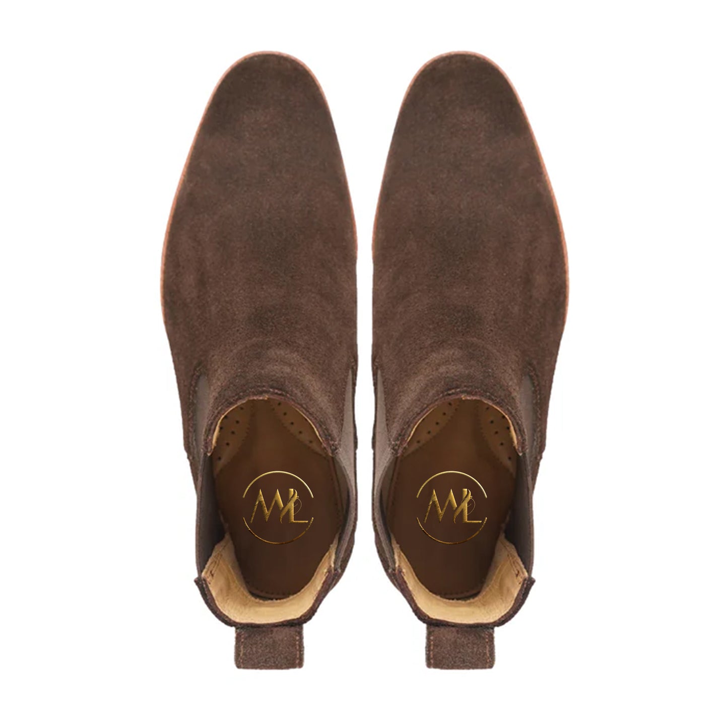 Fabrizio Dark Brown Suede Chelsea Boots Top View By Marvel Leather