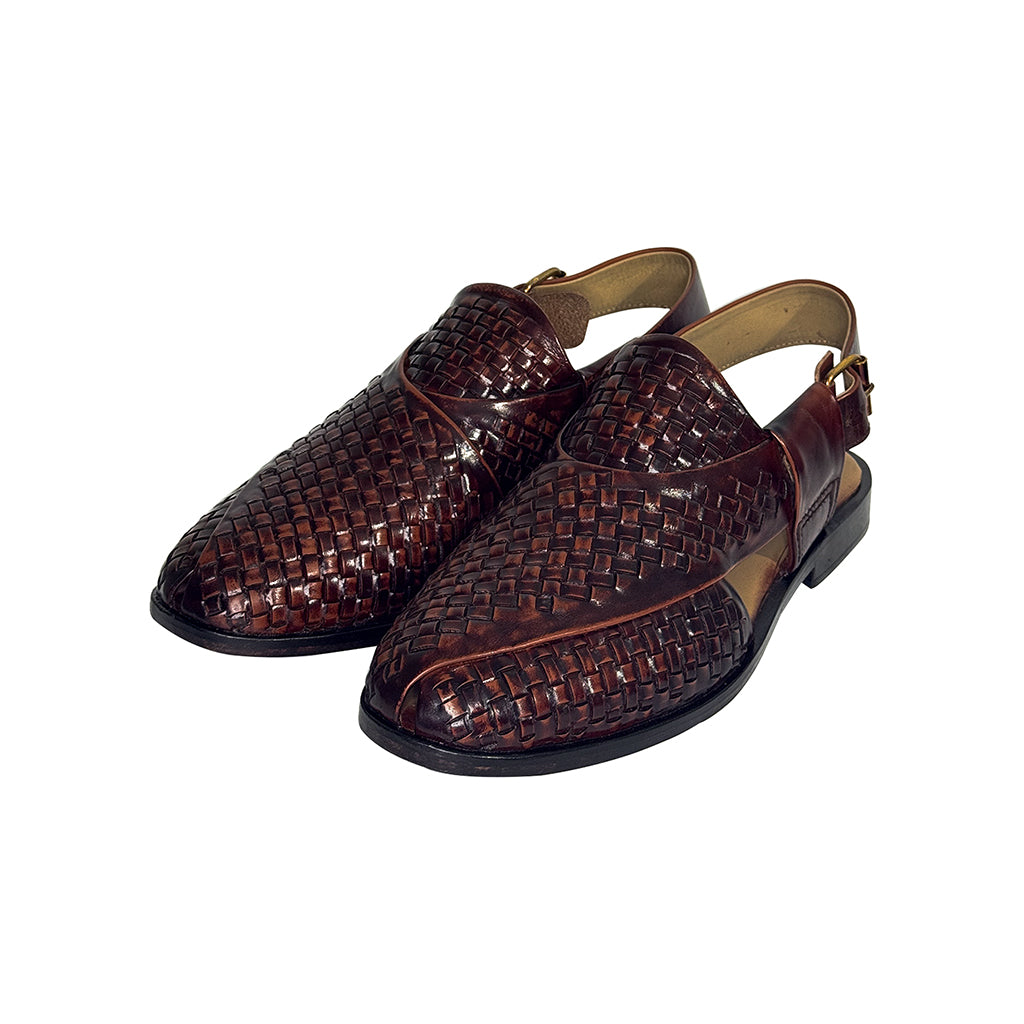 Front view of Shaheen Woven Leather Peshawari Sandals – Marvel Leather
