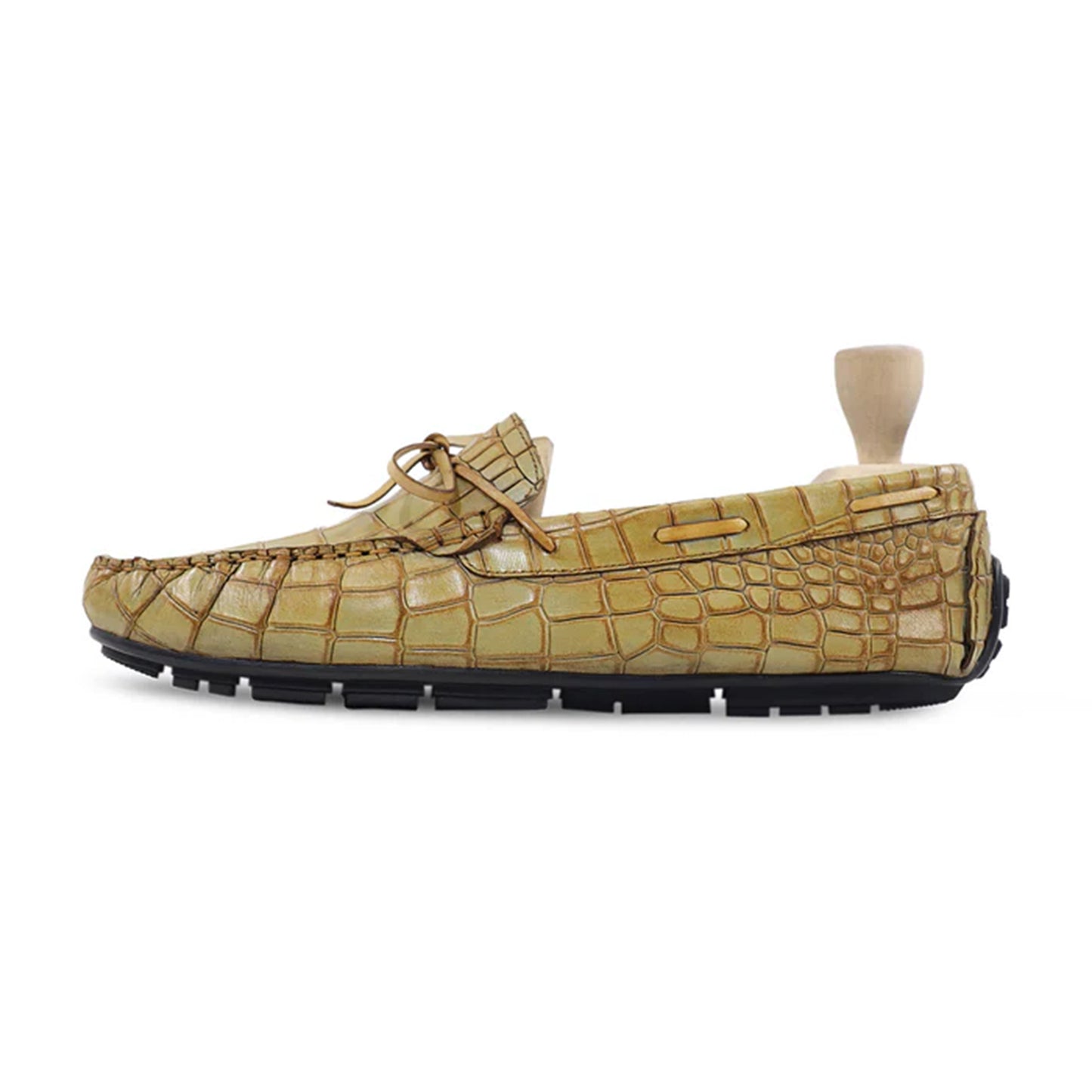 Grayson Croc Moccasins Side View – Premium Sand Leather by Marvel Leather