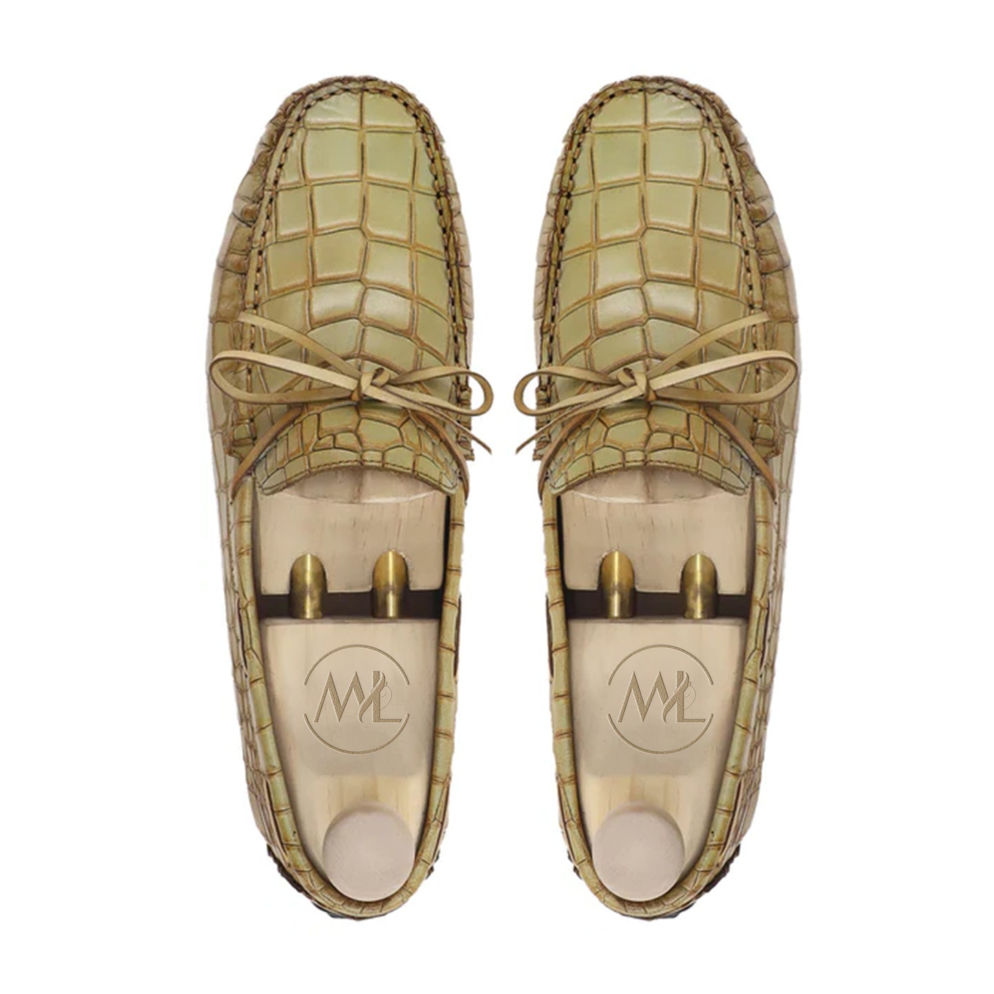 Grayson Croc Moccasins Top View – Crocodile Textured Moccasins by Marvel Leather