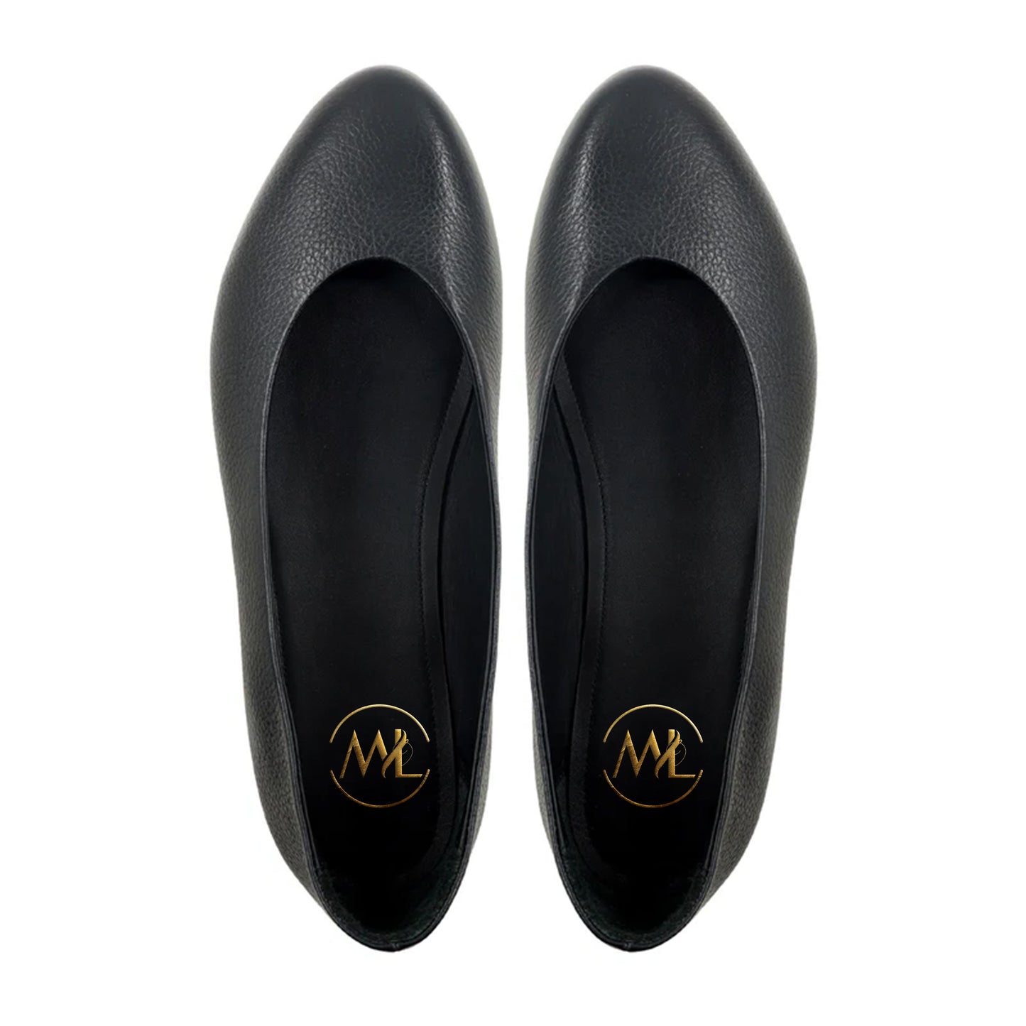 Isabelle black leather ballerina flats top view