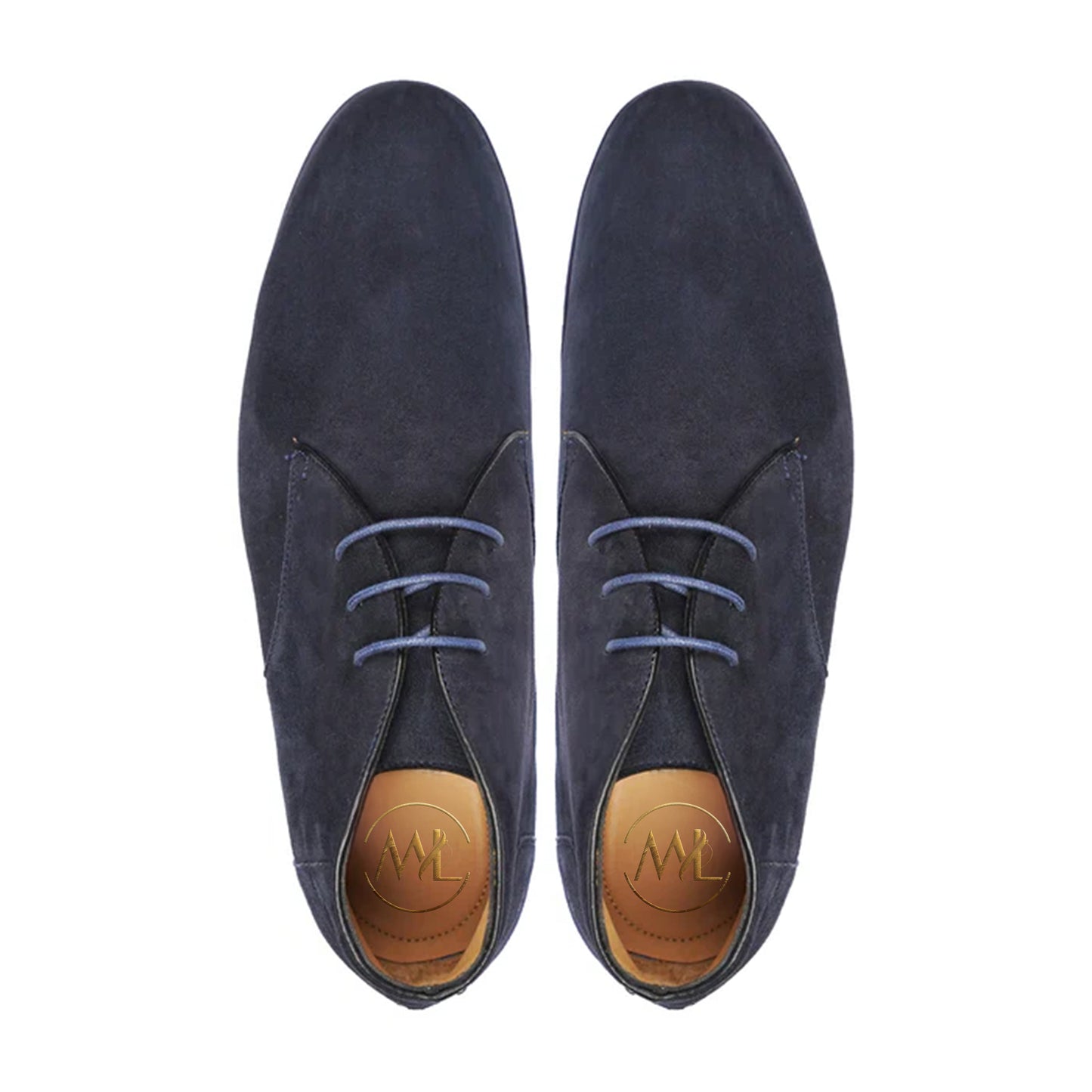 Leonardo Navy Suede Desert Boots Top View By Marvel Leather