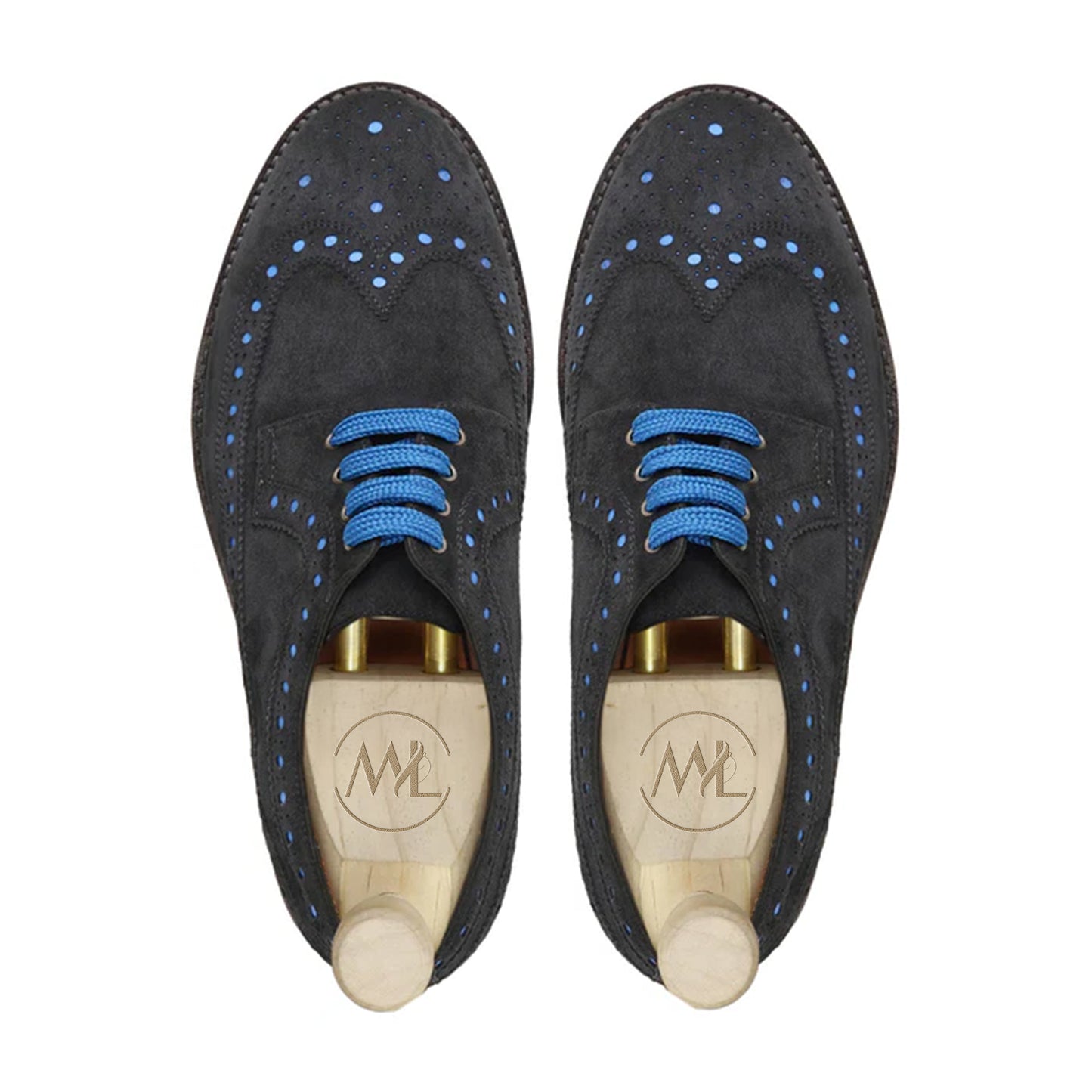 Luca Suede Brogue Derby Shoes Top View By Marvel Leather