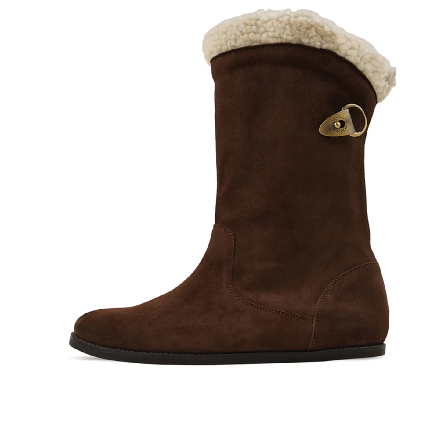 Marvel Leather brown suede shearling boots side view