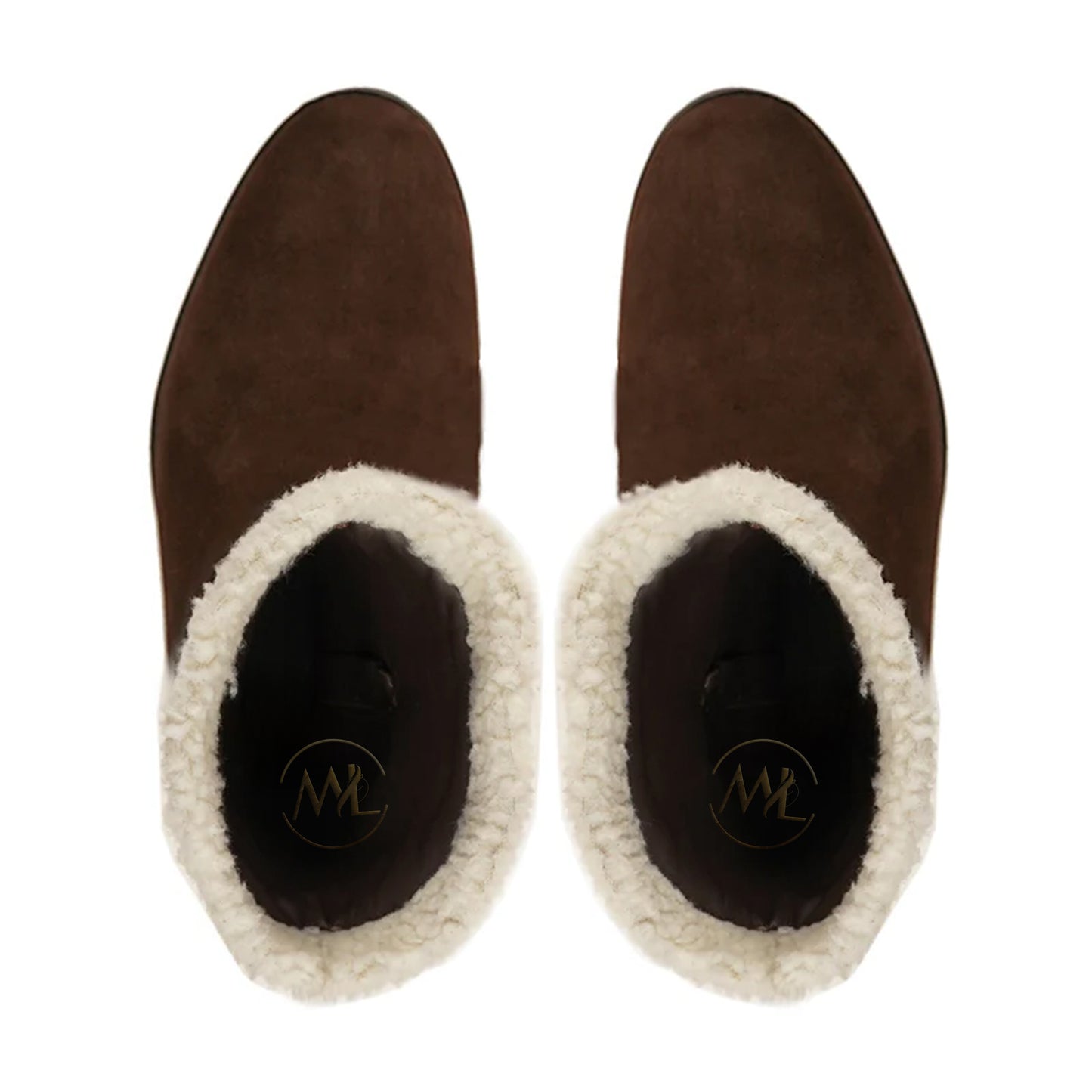 Marvel Leather brown suede shearling boots top view