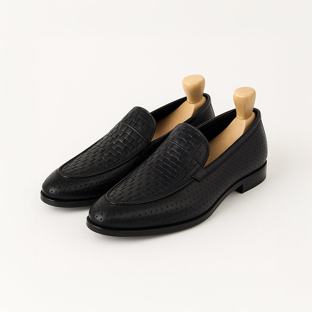 Matteo woven perforated leather loafers front view – Marvel Leather