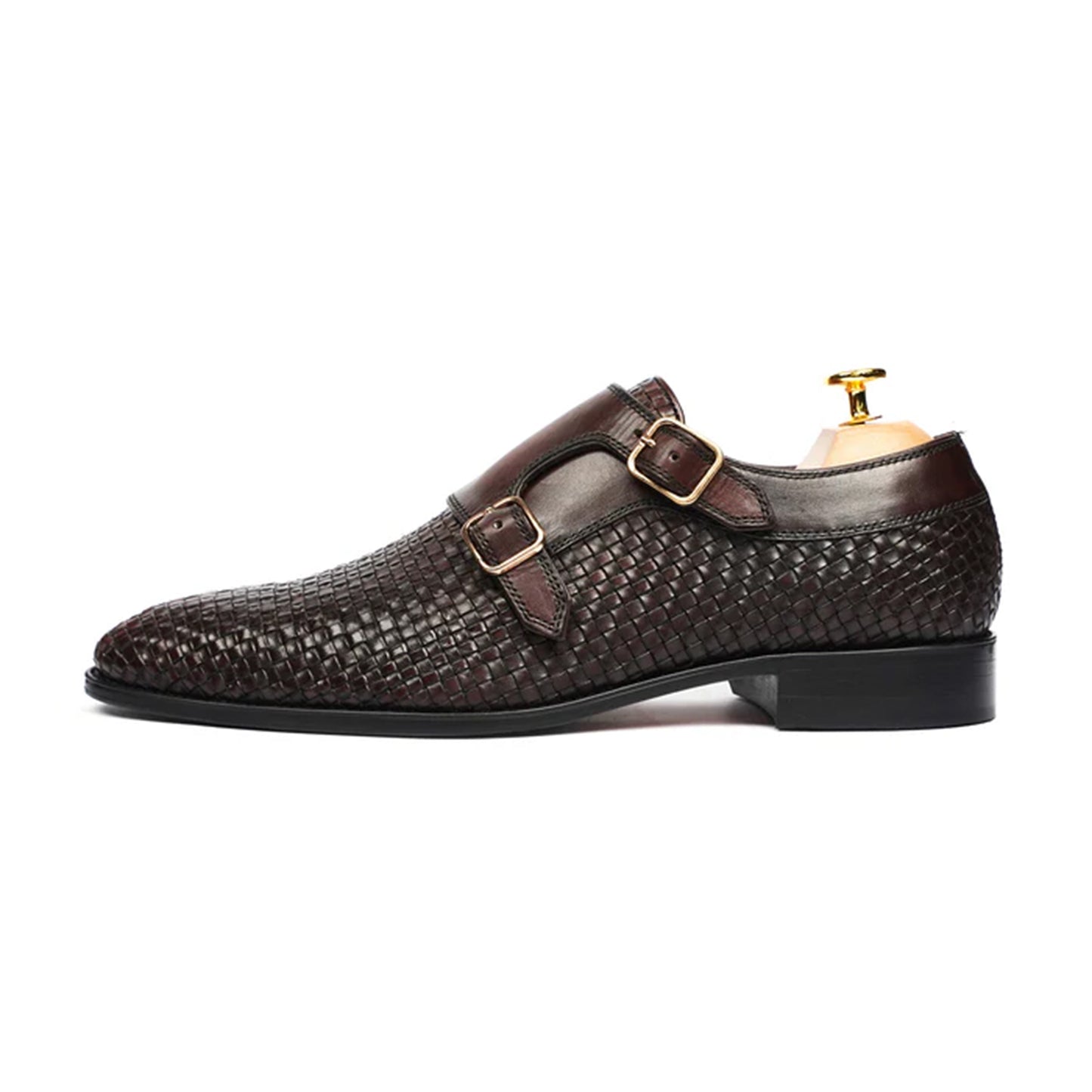 Matvey luxury woven monk strap shoes side view – Marvel Leather