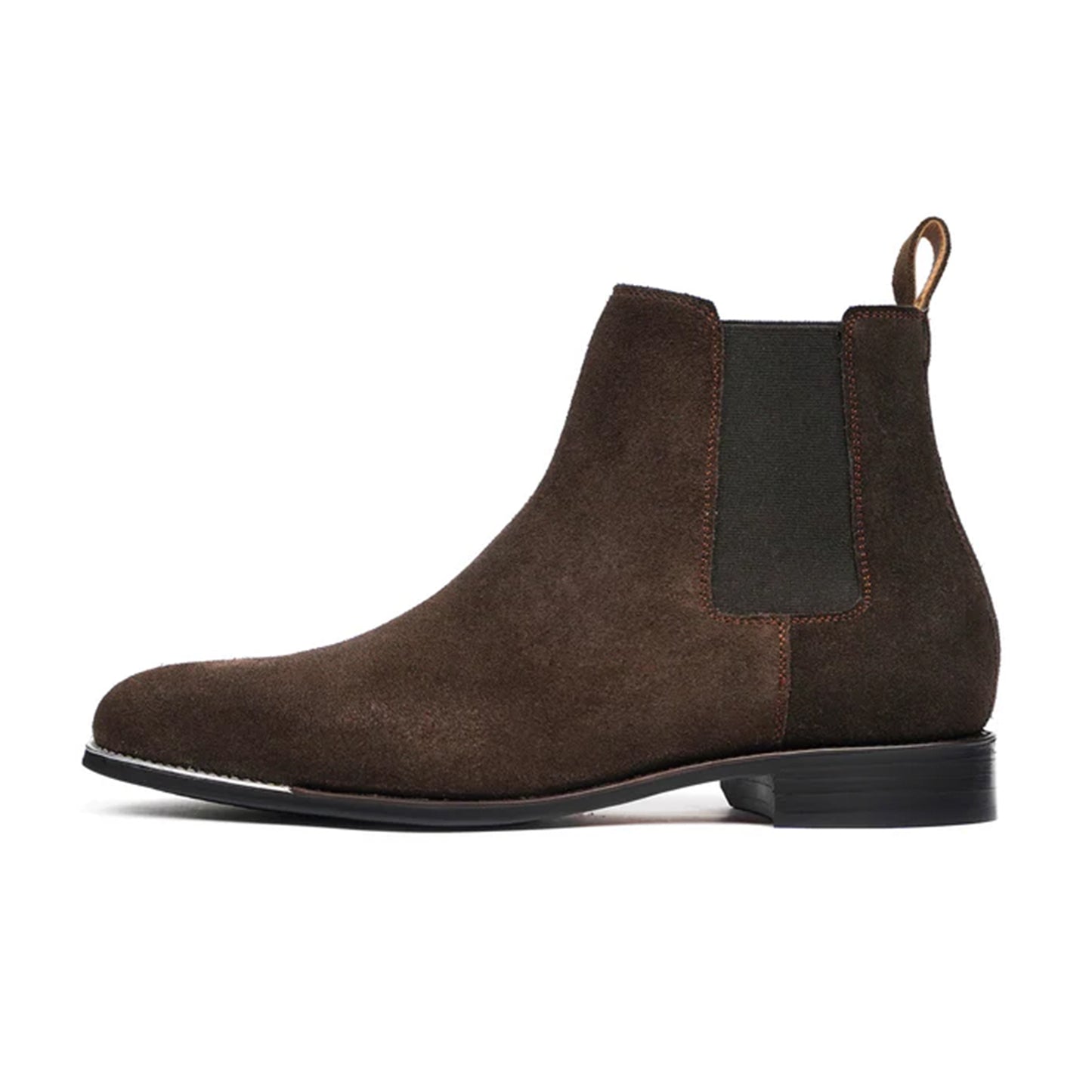 Riccardo Handmade Dark Brown Suede Leather Chelsea Boots One Side View BY MARVEL LEATHER