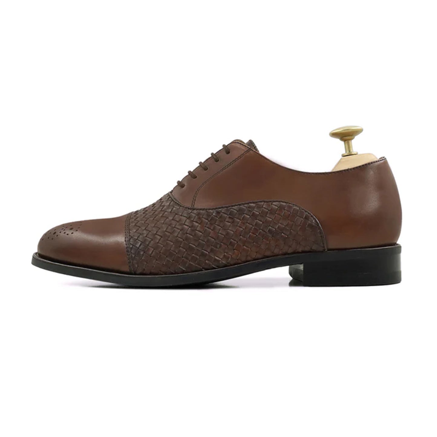 Marvel Leather Romelio Woven Cap-Toe Oxford Shoes – Luxury Handmade Brown Leather Dress Shoes for Men