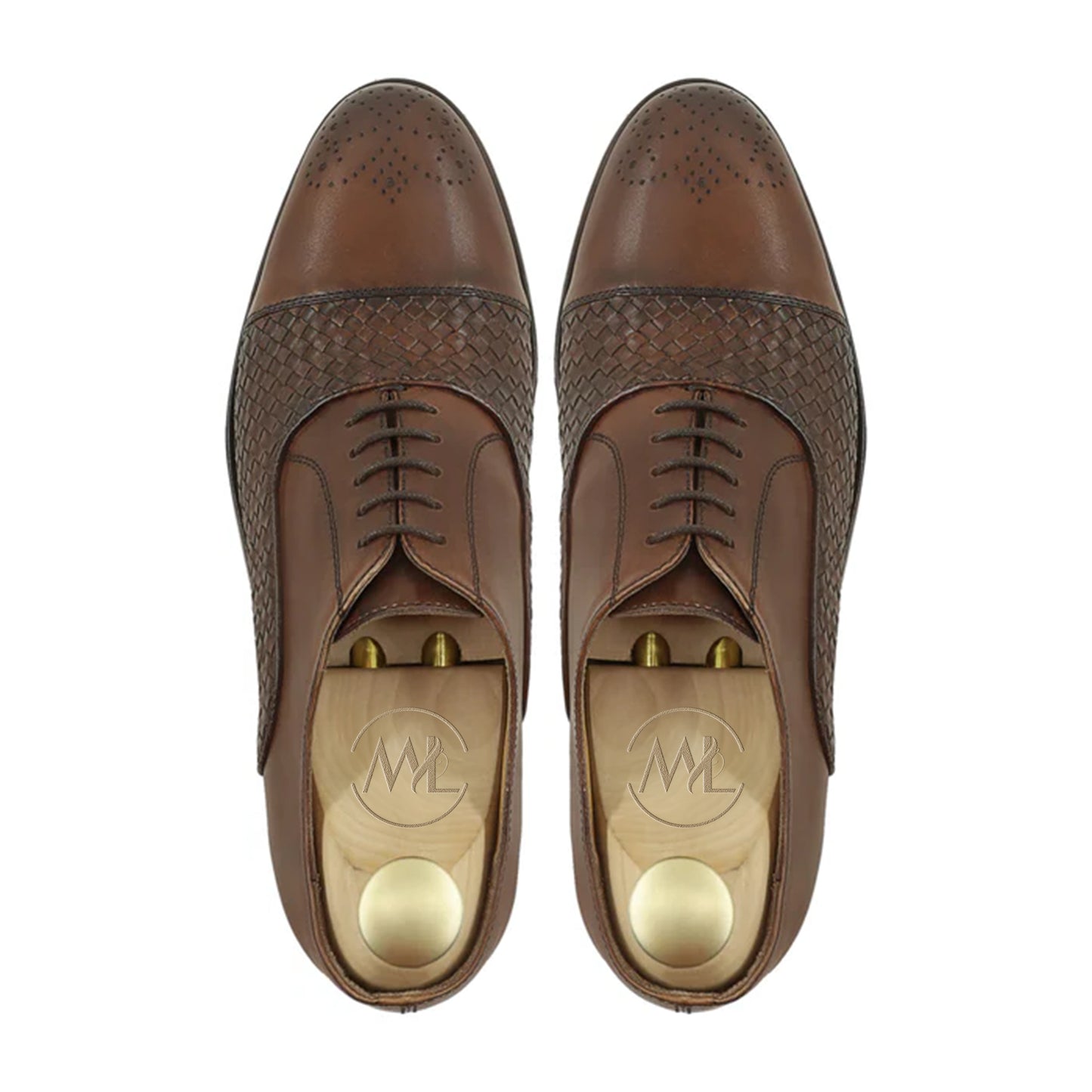 Marvel Leather Romelio Woven Cap-Toe Oxford Shoes – Luxury Handmade Brown Leather Dress Shoes for Men