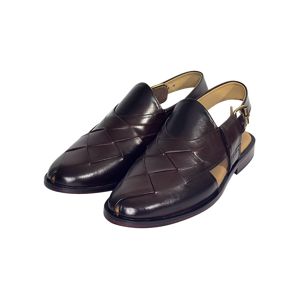 Shehryar Handwoven Classic Leather Peshawari Sandals front view - Marvel Leather