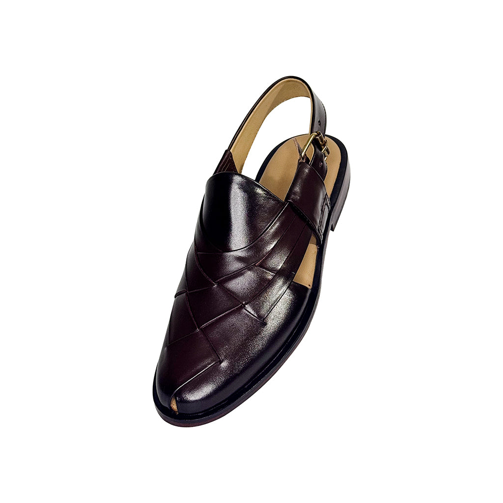 Shehryar Maroon Open Back Peshawari Sandals side design - Marvel Leather