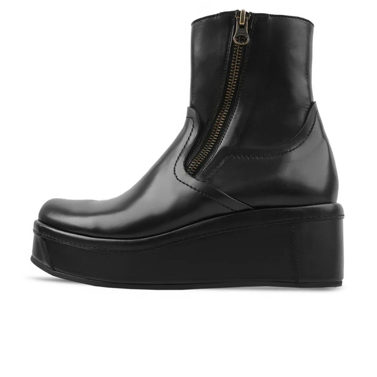 Side View of Bianca Black Wedge Leather Ankle Boots