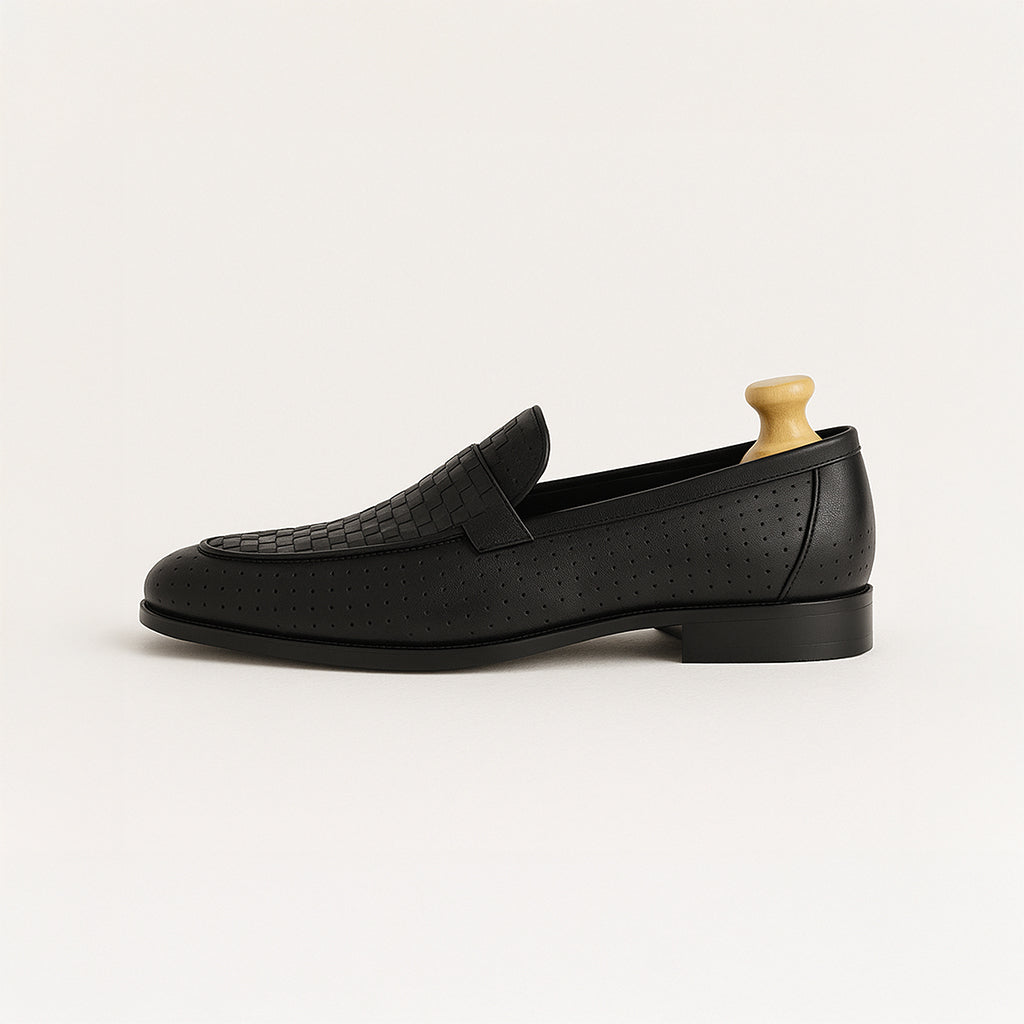 Side profile of Matteo woven perforated loafers – Marvel Leather