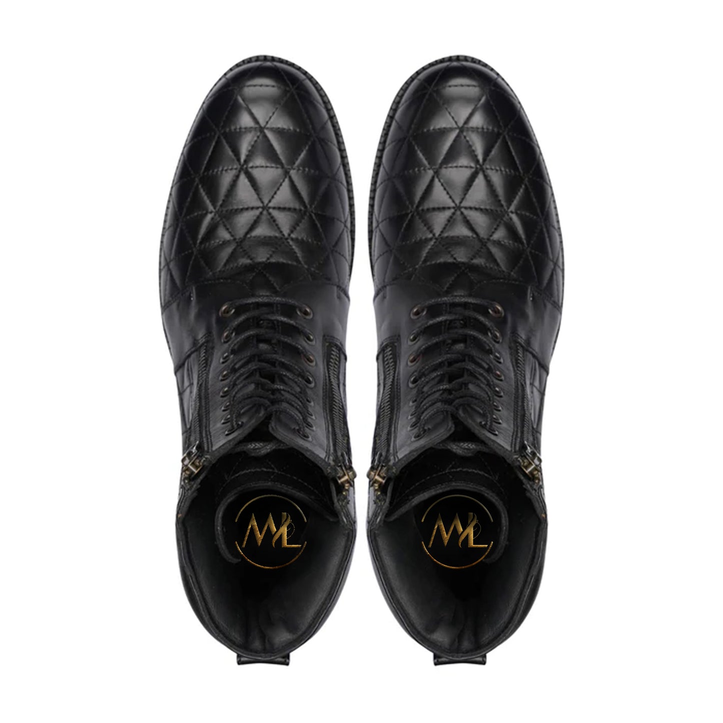 Top-down view showcasing premium leather craftsmanship and Marvel Leather branding inside sole.