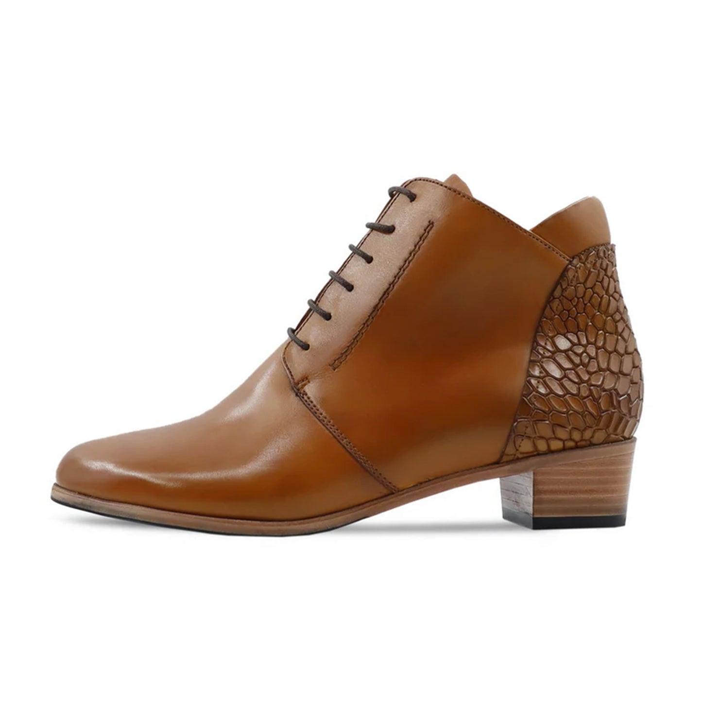 luciana tan leather lace up ankle boots side view