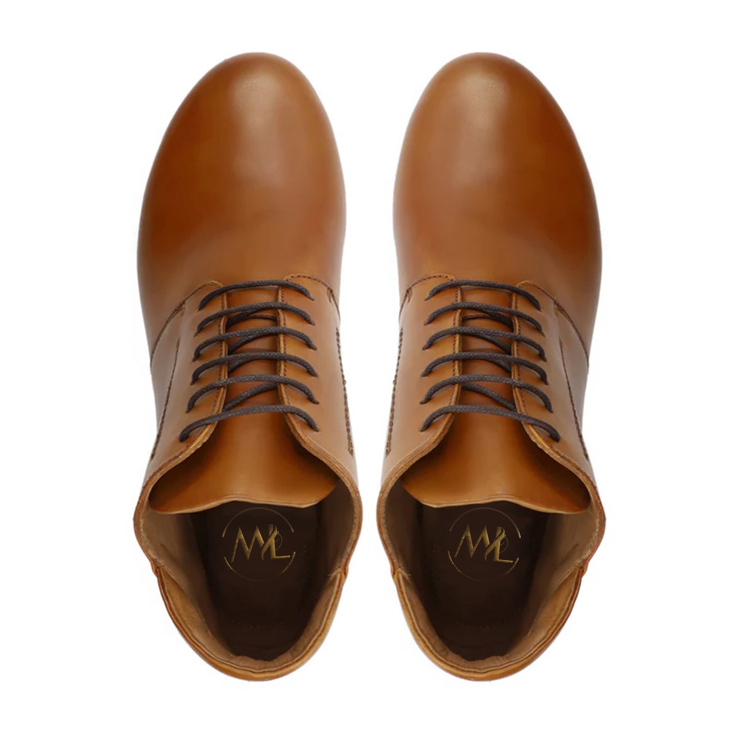 luciana tan leather lace up ankle boots top view