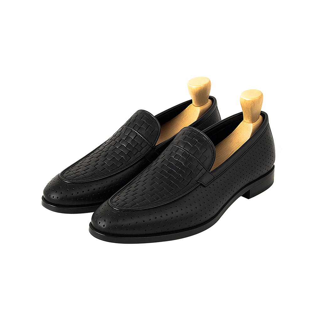 Matteo woven perforated leather loafers, designed with intricate weaving for a breathable and stylish look