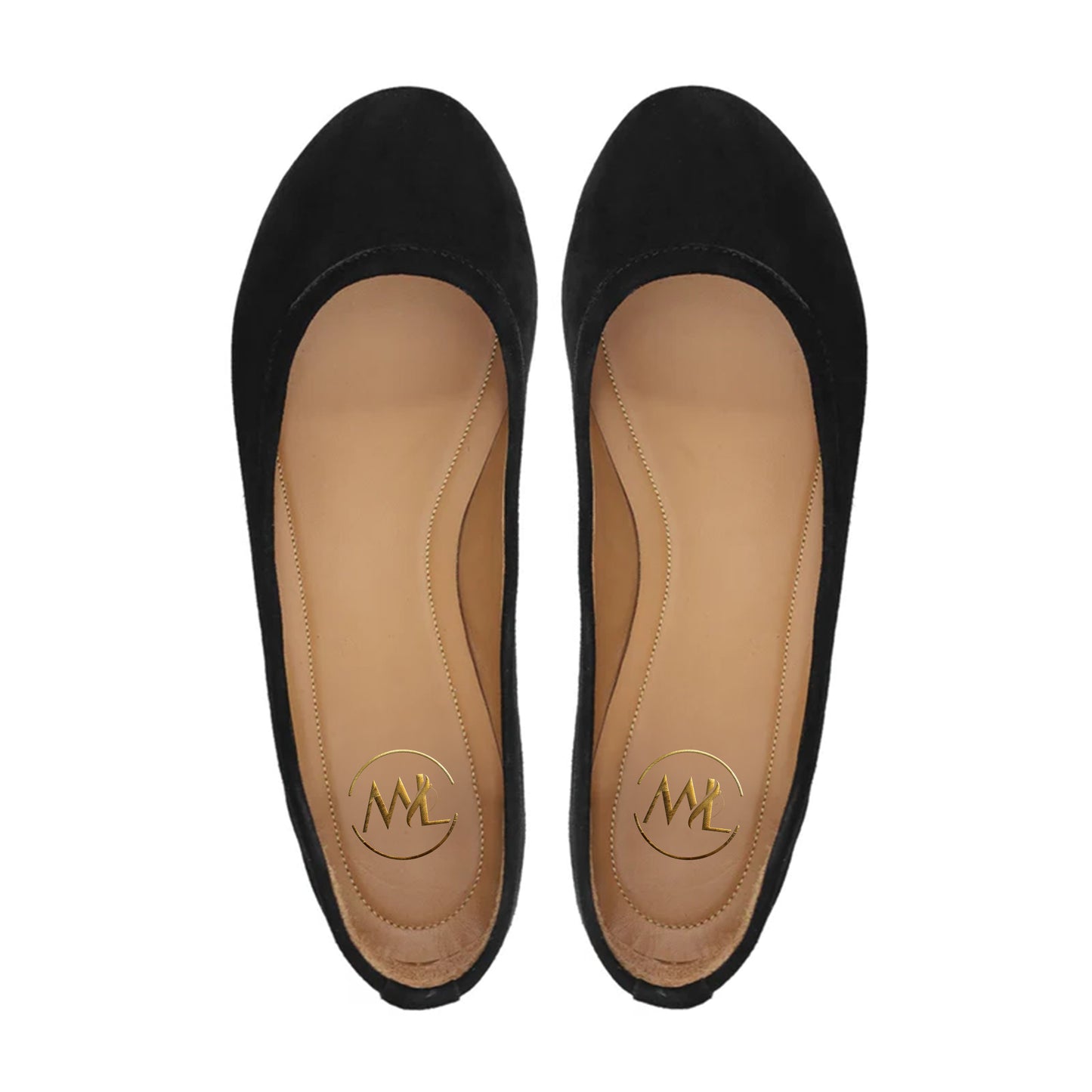 valeria suede ballet flats top view black