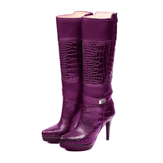 Valentina – Croc Embossed High Heel Leather Boots