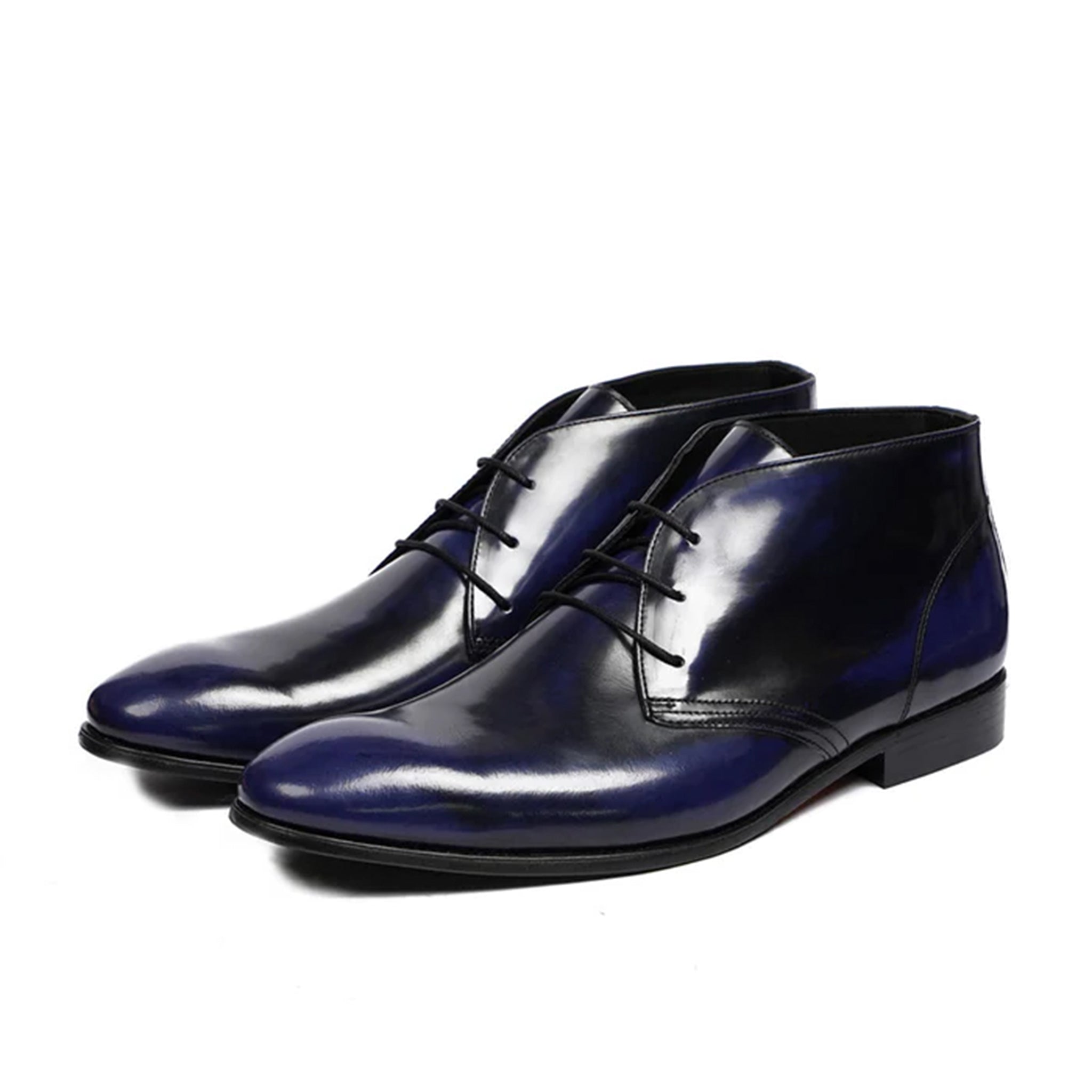 Luxury Handmade Navy Blue Leather Dress Chukka Boots | Marvel Leather PAK/UK 6 | US 7