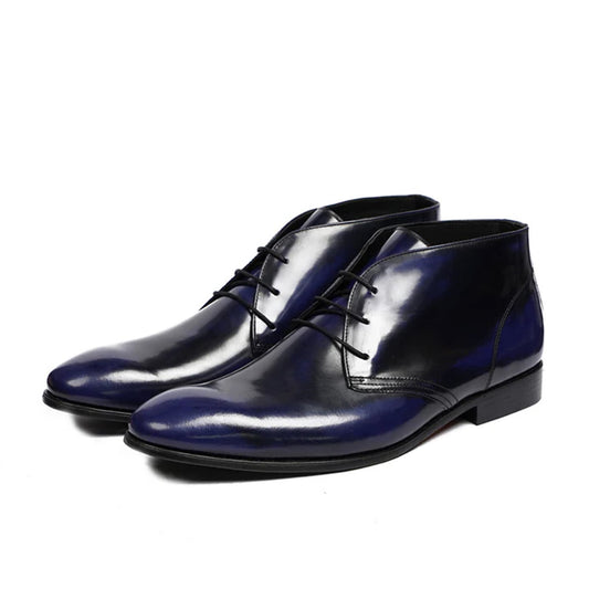 Adriano Navy Blue Leather Dress Chukka Boots Front By Marvel Leather
