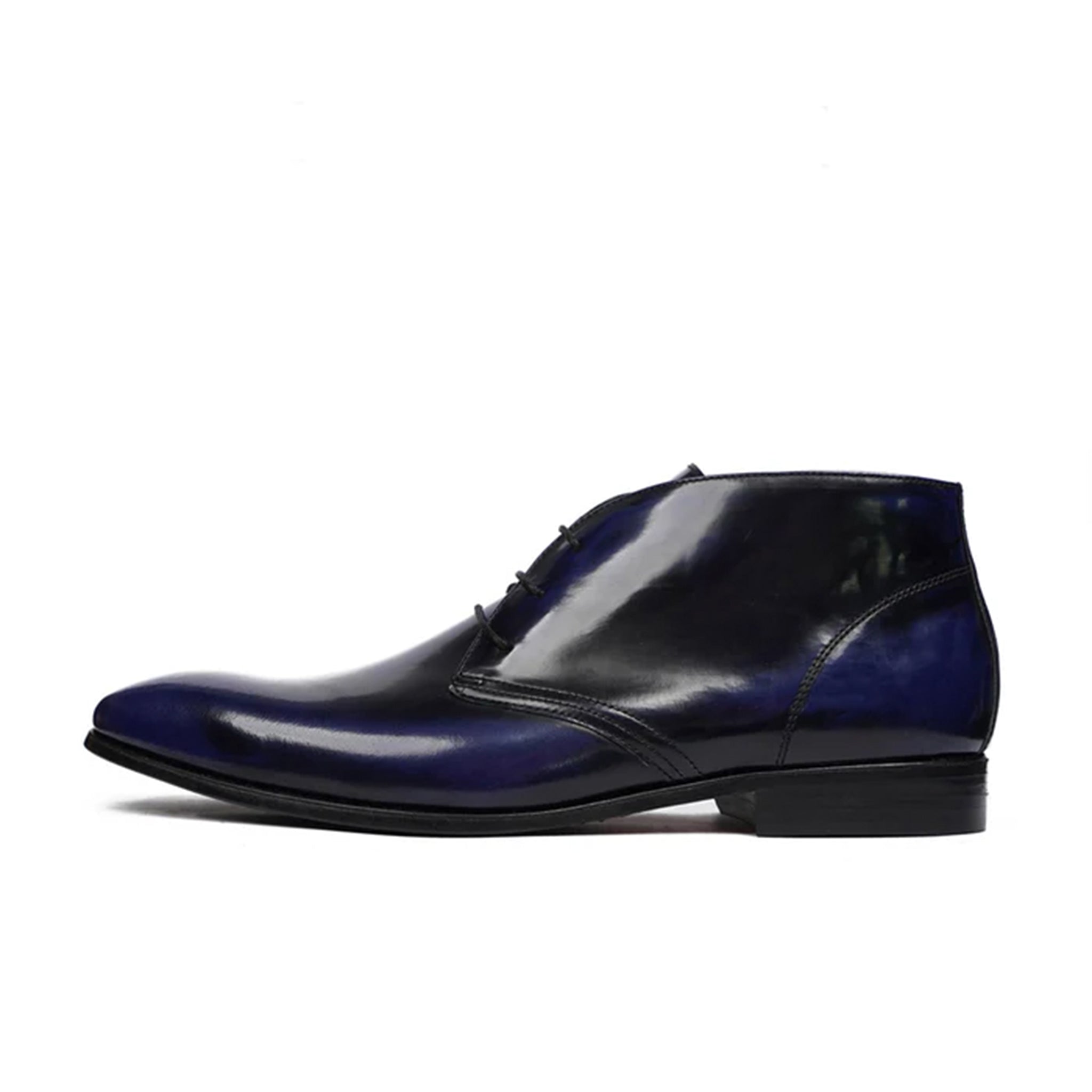 Adriano Navy Blue Leather Dress Chukka Boots Side View By Marvel Leather