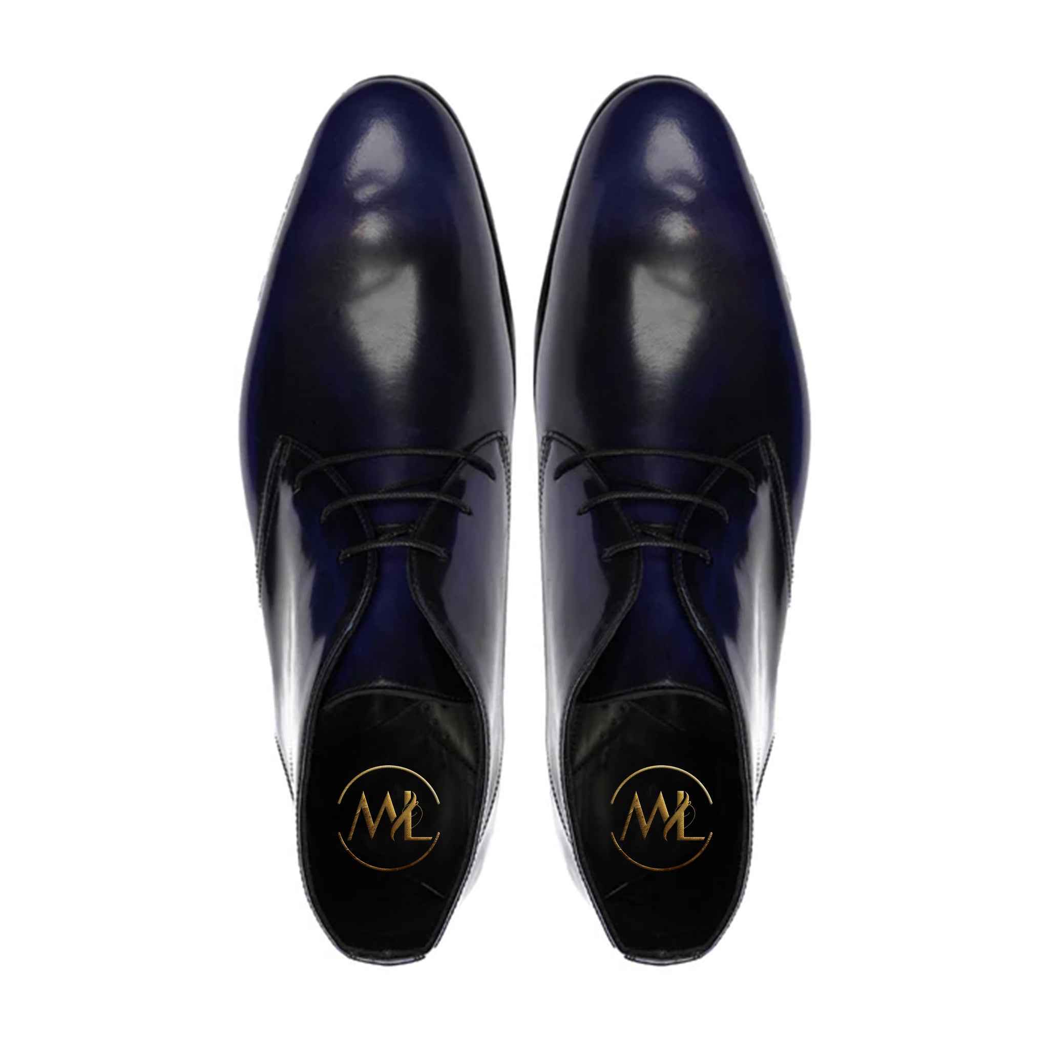 Adriano Navy Blue Leather Dress Chukka Boots Top View By Marvel Leather