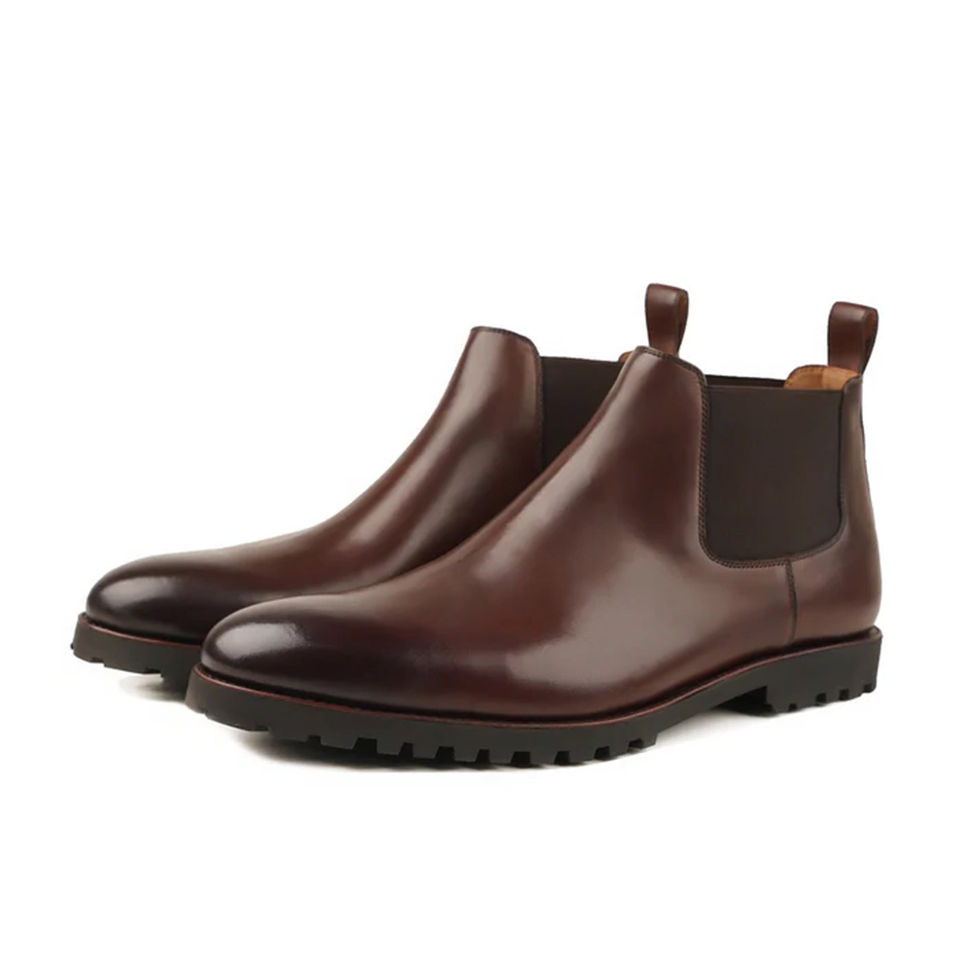 Alessio Brown Leather Handmade Rugged Sole Chelsea Boots Front View