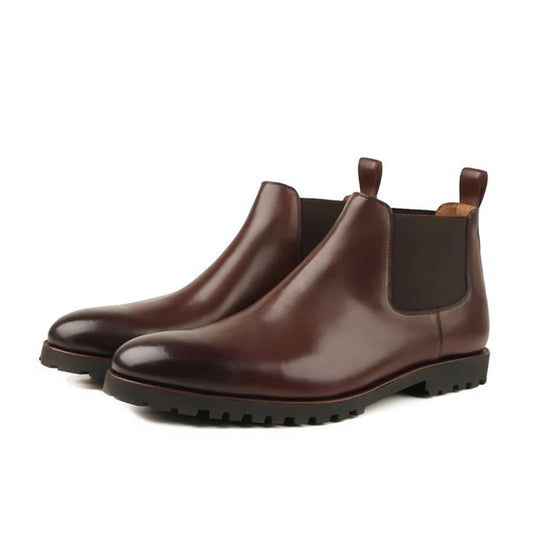 Alessio Brown Leather Handmade Rugged Sole Chelsea Boots Front View