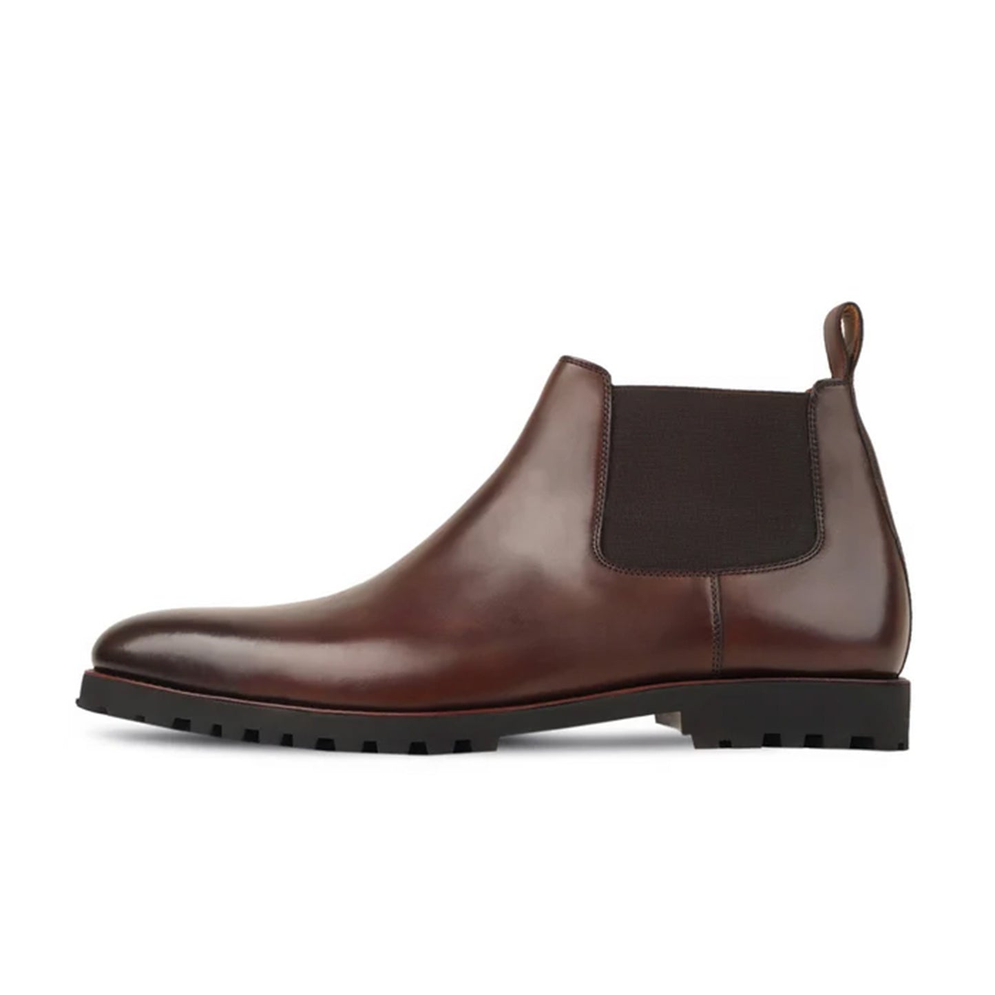 Alessio Brown Leather Handmade Rugged Sole Chelsea Boots Side Profile