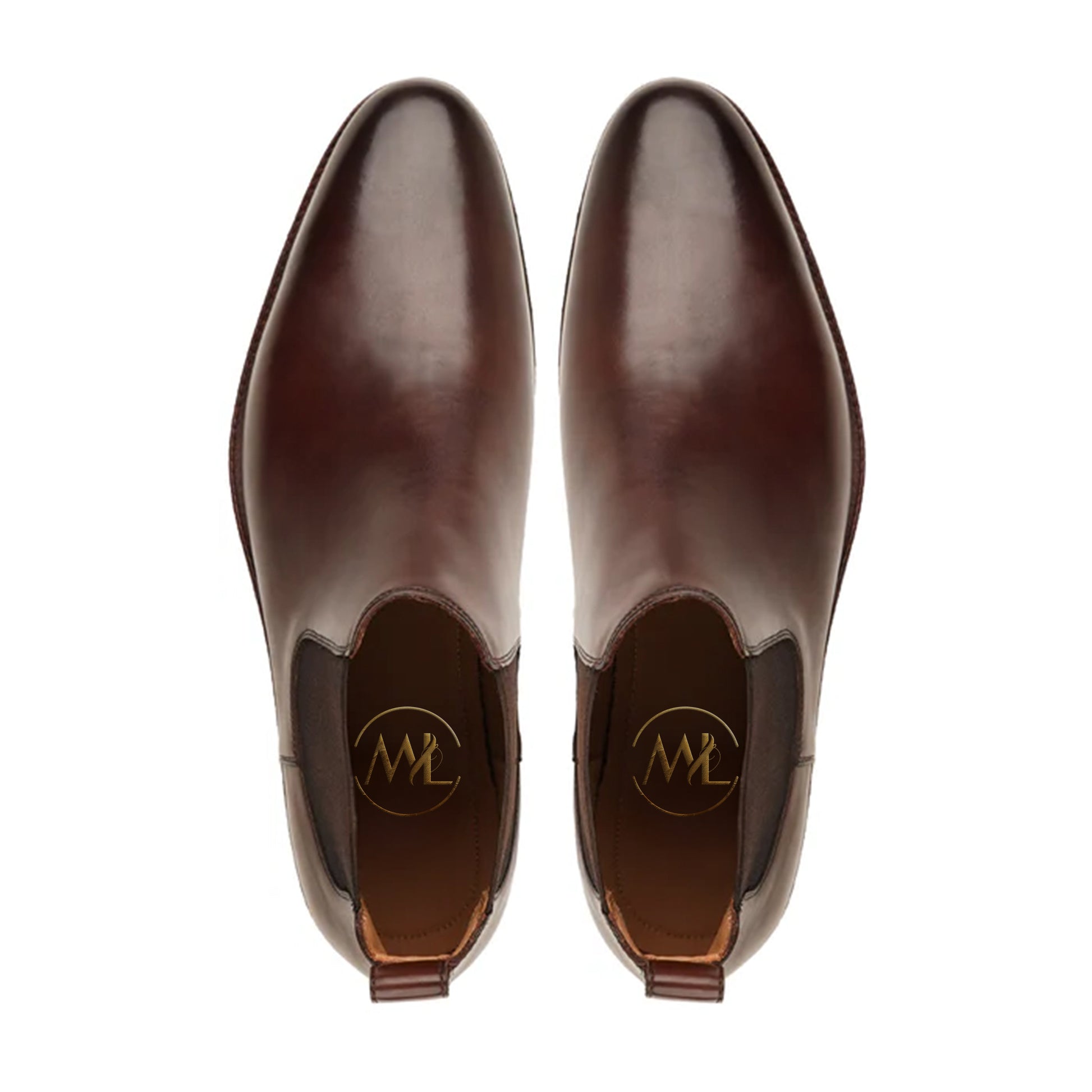 Alessio Brown Leather Handmade Rugged Sole Chelsea Boots Top View