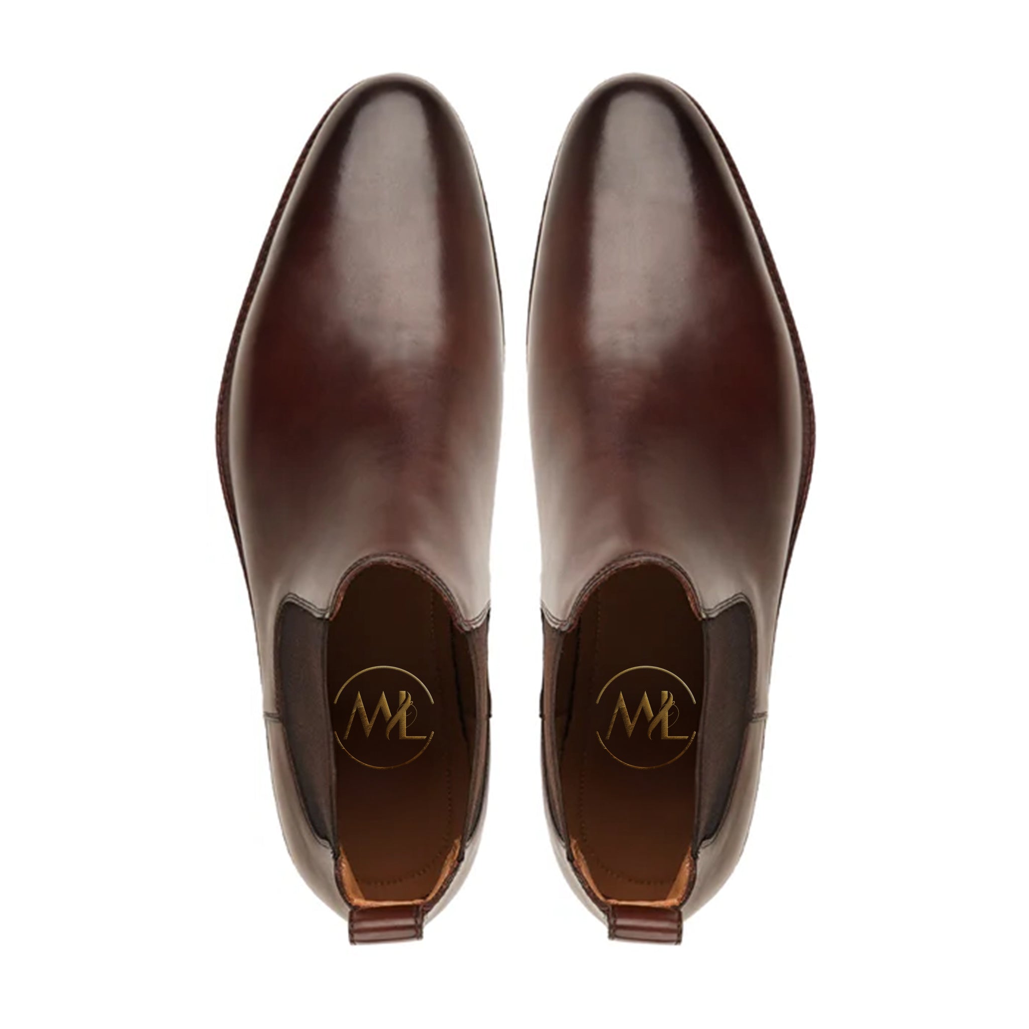 Alessio Brown Leather Handmade Rugged Sole Chelsea Boots Top View