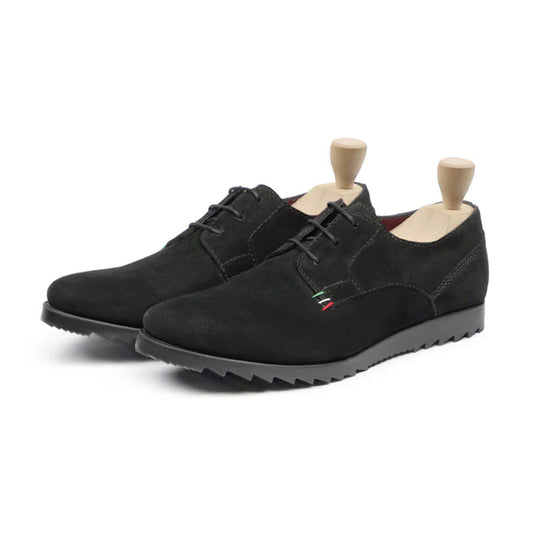 Antonio Black Suede Casual Oxford Shoes Front View By Marvel Leather 