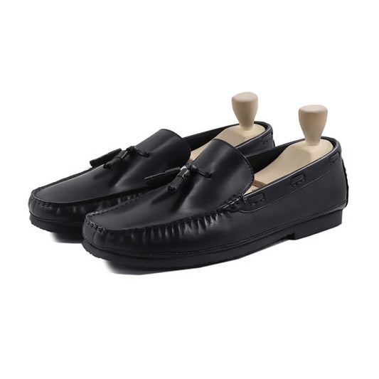 Aurelien Black Tassel Leather Loafers by Marvel Leather – Premium Handmade Shoes