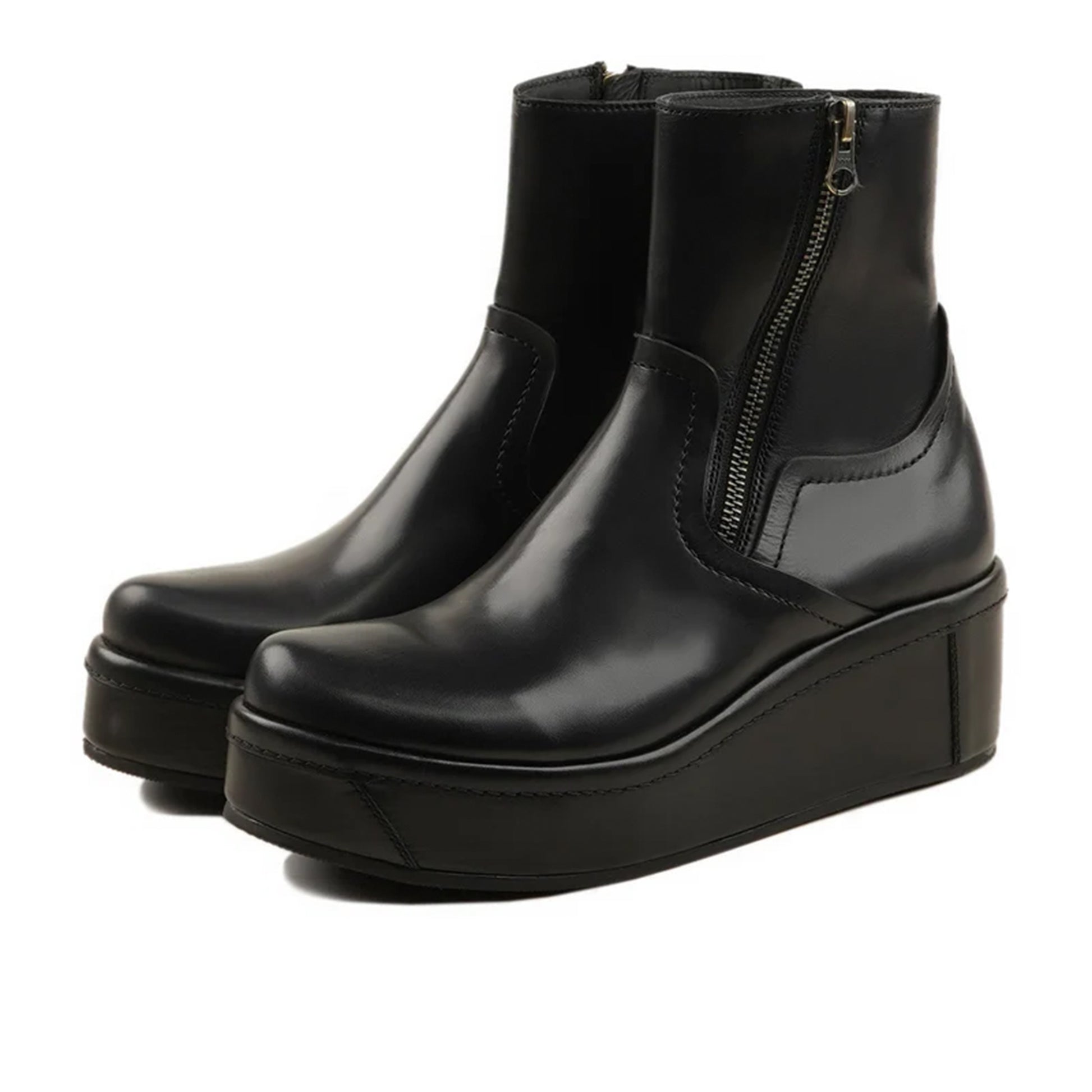 Bianca Black Wedge Leather Boots Front View 