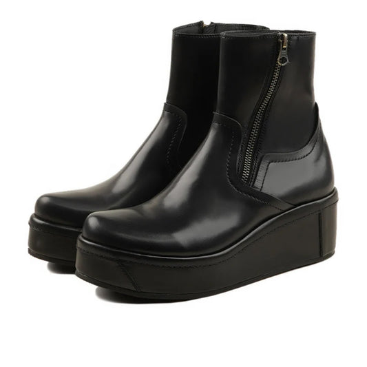 Bianca Black Wedge Leather Boots Front View 