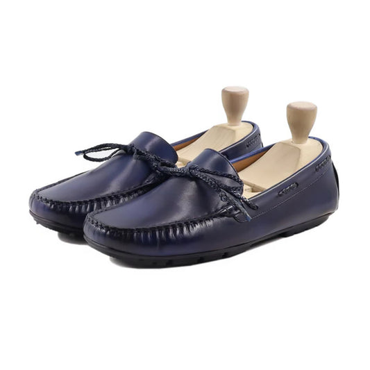  Blaise Midnight Blue Leather Moccasins by Marvel Leather – Handmade Luxury Footwear 