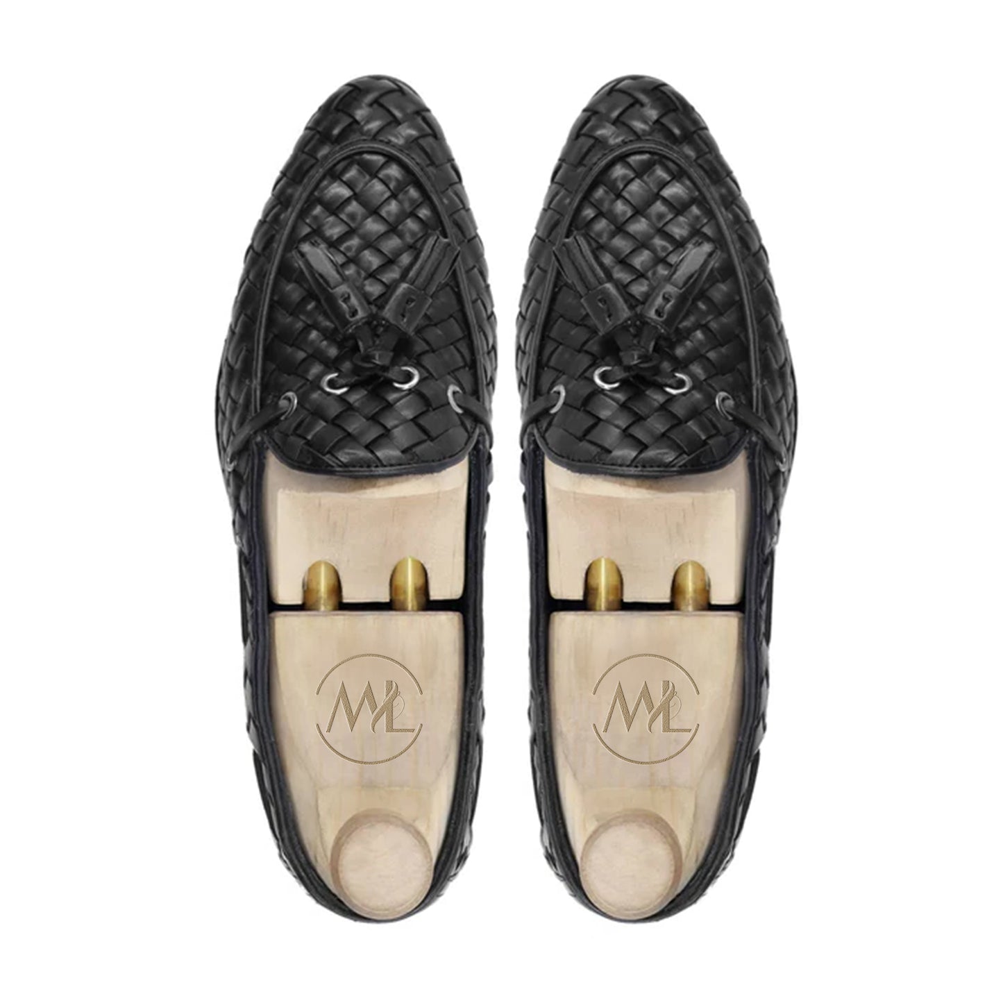 Top view of Brando Black Woven Tassel Loafers – Premium leather craftsmanship by Marvel Leather