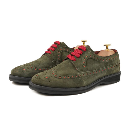 Bruno Suede Brogue Derby Shoes Front View by Marvel Leather