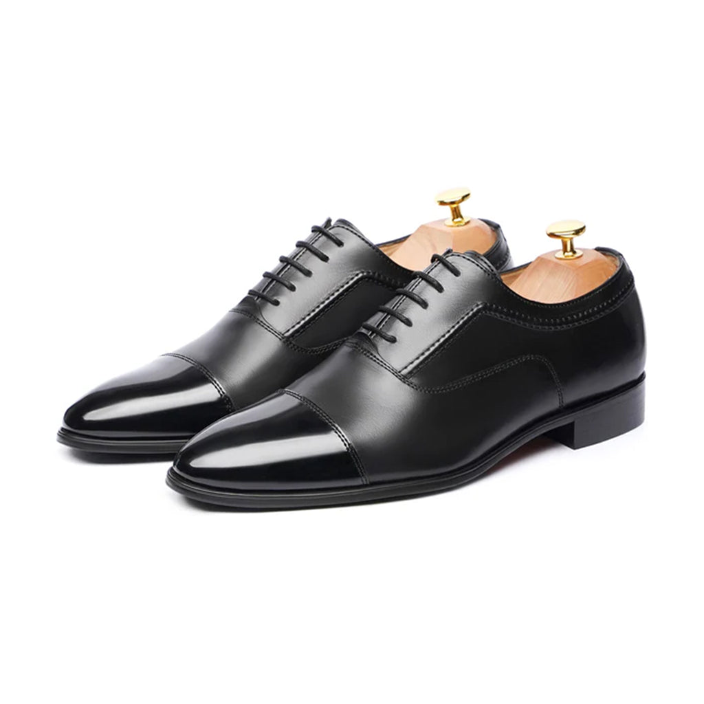 Callisto Classic Black Oxford Dress Shoes Front by Marvel Leather
