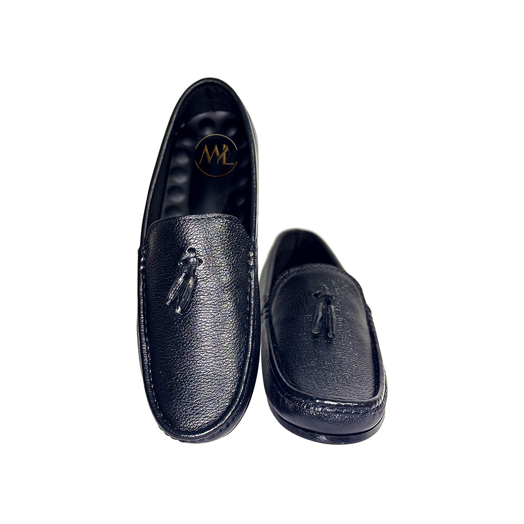 Cedric Black Tassel Loafers Pair View by Marvel Leather 