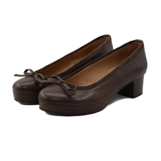 Clarissa Brown Leather Pumps Front View – Marvel Leather Handmade Footwear