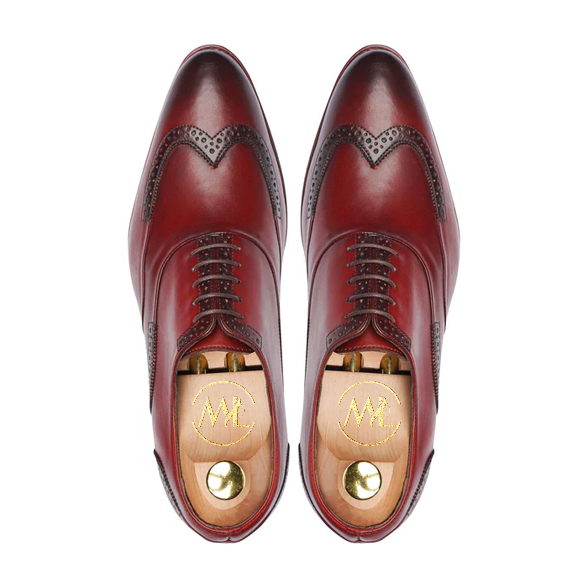 Top View of Corbin Bordeaux Wingtip Oxford Shoes – Classic Oxford by Marvel Leather